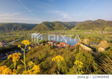 Durnstein village with Danube river during spring time in Wachau, Austria Durnstein village with Danube river during spring time in Wachau, Austria 123949480