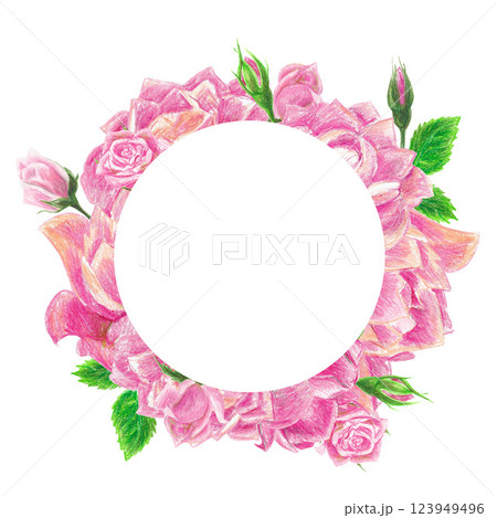 Isolated handdrawn round frame with roses for graphic design 123949496