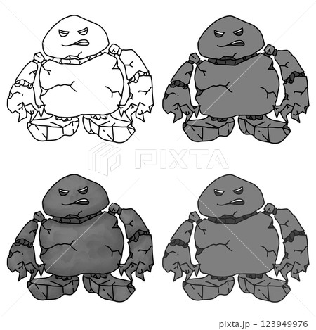 ムッとした灰色のゴーレムのイラスト 123949976