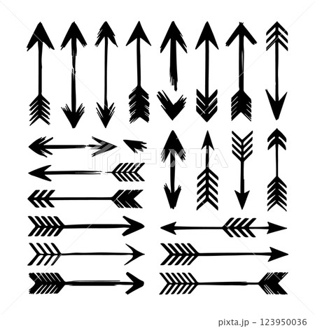 A unique set of ink arrows with hand-drawn, rough strokes. Perfect for artistic compositions, directional signage, and visual design elements. A unique set of ink arrows with hand-drawn, rough strokes. Perfect for artistic compositions, directional signage, and visual design elements. 123950036