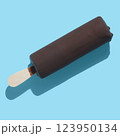 chocolate popsicle with ice cream and hard shadow on blue background, creative decoration of summer concept 123950134