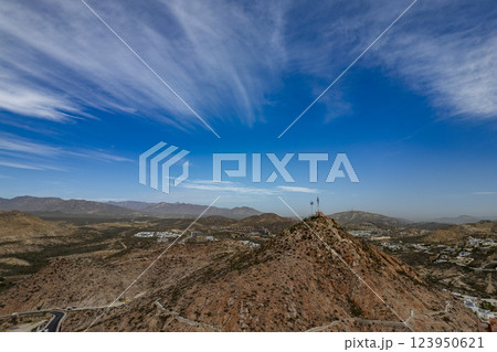 communication antennae baja california sur pacific beach drone landscape san jose del cabo san lucas 123950621