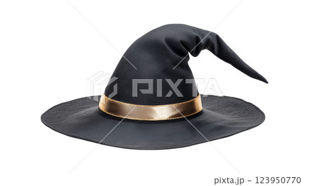 Black Conical Hat with Gold Ribbon 123950770