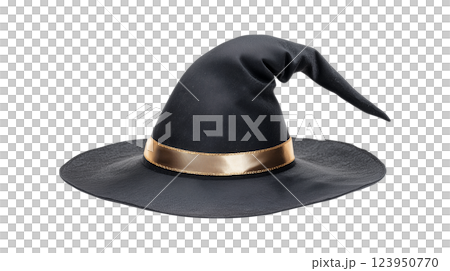 Black Conical Hat with Gold Ribbon 123950770