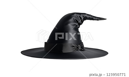 Black Conical Hat with Bow and Wide Brim 123950771