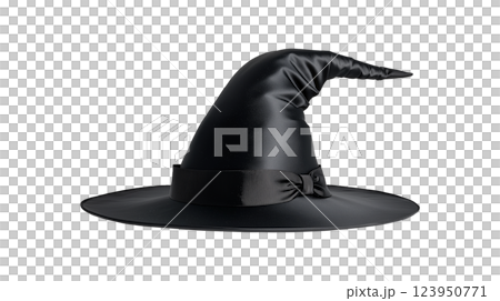 Black Conical Hat with Bow and Wide Brim 123950771