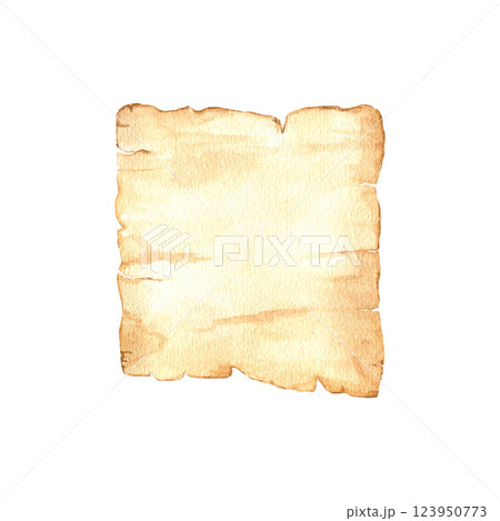 Watercolor vertical blank beige old parchment with torn edges illustration isolated background. Paperboard with copy space for vintage manuscript text. For invitation, greeting card, literature Watercolor vertical blank beige old parchment with torn edges illustration isolated background. Paperboard with copy space for vintage manuscript text. For invitation, greeting card, literature 123950773
