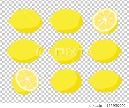 Illustration of a whole and half-cut lemon 123950902
