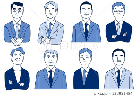 社長、取締役などの重役 中年男性 サラリーマンのシンプルな線画 アイコンセット ブルーのイラスト素材 [123951484] - PIXTA
