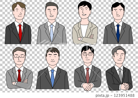 Simple line drawing of bosses such as department heads and section heads, executives such as presidents and directors, and office workers, icon set, colorful Simple line drawing of bosses such as department heads and section heads, executives such as presidents and directors, and office workers, icon set, colorful 123951488