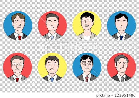 Simple line drawing of bosses such as department heads and section heads, executives such as presidents and directors, and office workers, colorful face icon set Simple line drawing of bosses such as department heads and section heads, executives such as presidents and directors, and office workers, colorful face icon set 123951490