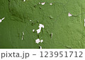 Peeling green paint on a cracked wall surface, showcasing texture and weathered details. Perfect for backgrounds 123951712