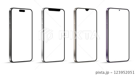 Smartphone mockup set with white blank screen isolated on white background 123952051