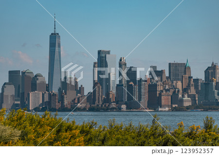 Stunning Aerial View of Manhattan New York City Skyline 123952357