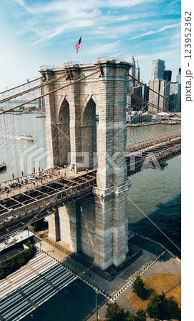 View of New York City Brooklyn Bridge and Skyline View of New York City Brooklyn Bridge and Skyline 123952362