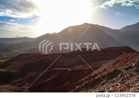 Moroccan Mountains at Sunset Stunning Views and Glowing Horizon 123952378