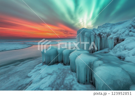 Sunset on frozen Lake 123952851