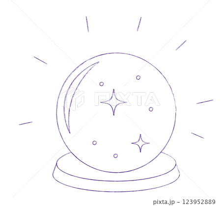 Illustration of a Crystal Ball. Fairytale element in sketch style. Hand drawn vector illustration isolated on white background 123952889