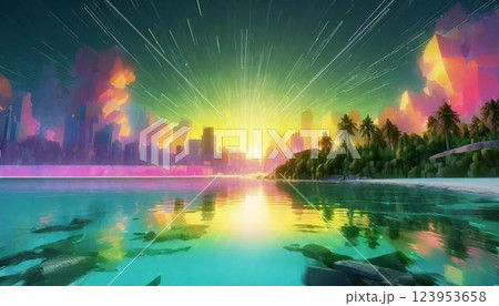 アート作品風ビーチリゾートの絵 123953658