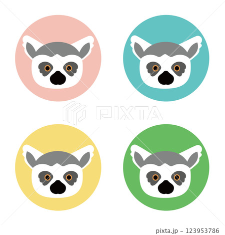 かわいいワオキツネザルの顔アイコン 123953786