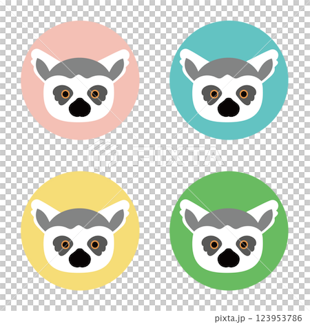 かわいいワオキツネザルの顔アイコン 123953786