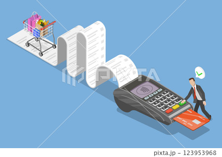 3D Isometric Flat Vector Illustration of Grocery Contactless payment, POS Terminal with NFC Technology 123953968