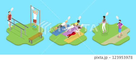 3D Isometric Flat Vector Illustration of Healthy Lifestyle and Fitness, Sports and Physical Activity 123953978