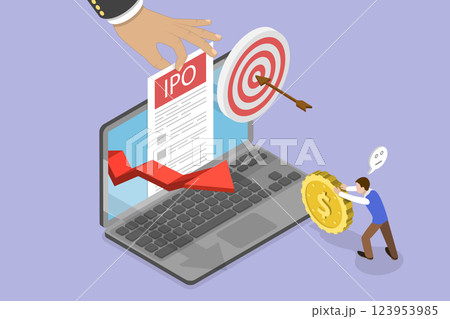 3D Isometric Flat Vector Illustration of Initial Public Offering, IPO, Launch and Strategy of Public Stock 123953985