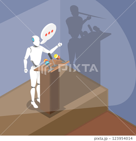 3D Isometric Flat Vector Illustration of AI and False Information in Social Media, Deep Fake 123954014