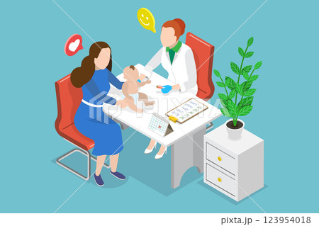 3D Isometric Flat Vector Illustration of Vaccination From Kids, Immunization and Health Care 123954018