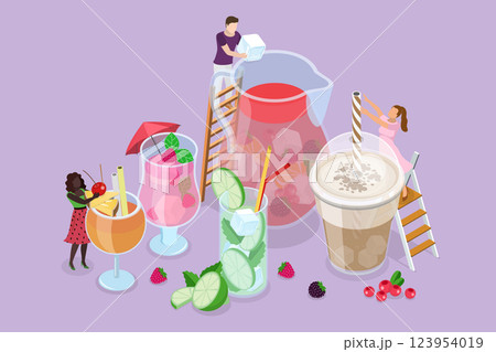 3D Isometric Flat Vector Illustration of Cold Beverages, Summer Frefreshing Drinks 123954019