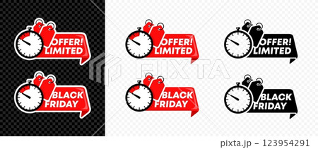 Limited offer and black friday promotional offer vector design 123954291