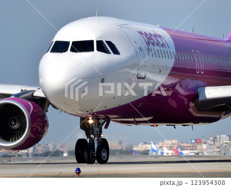 ピーチA320福岡空港タキシング ピーチA320福岡空港タキシング 123954308