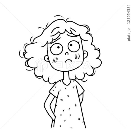 character upset tired woman vector illustration in doodle style	 123954584
