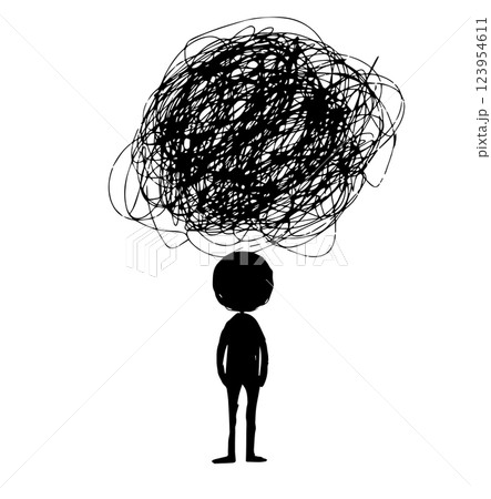 stick man, sad thoughts, depression. vector illustration in doodle style stick man, sad thoughts, depression. vector illustration in doodle style 123954611