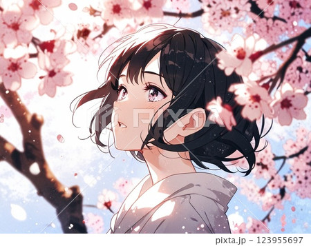桜の花と若い女性 123955697