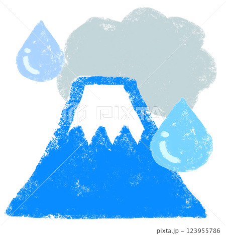 シンプルイラスト　クレヨンタッチ　雨降りの富士山 123955786