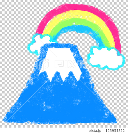 Simple illustration, crayon-style, Mt. Fuji with a rainbow Simple illustration, crayon-style, Mt. Fuji with a rainbow 123955822