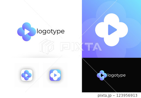 Telemedicine logo with medical cross, symbolizing digital healthcare and online consultations. Suitable for telehealth, virtual clinics, online pharmacies, healthcare apps. Vector logo concept 123956913