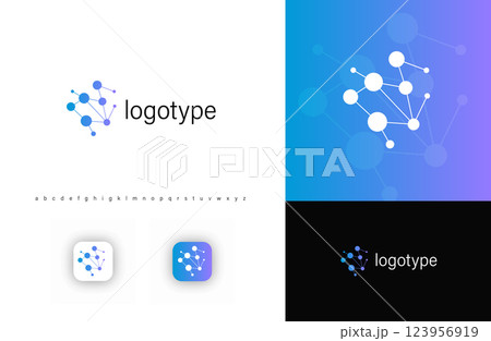 Interconnected nodes logo, symbolizing networks, data, and innovation. Ideal for tech startups, AI, blockchain, IT services, cloud computing, and digital platforms. Vector logo concept 123956919