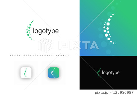 Minimalist spine logo with curved dotted structure, symbolizing spinal health, posture correction, chiropractic care for physiotherapy clinics, wellness centers, orthopedic specialists. Vector logo 123956987