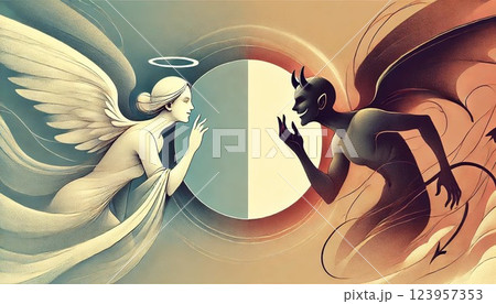 悪魔の囁き天使の助け 123957353