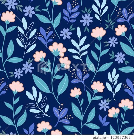 Seamless pattern with cute gentle doodle flowers. Feminine romantic print for scrapbooking and textile.  123957365