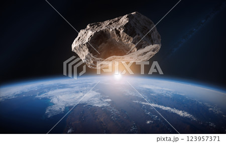 地球に接近する流星のイメージ　AI生成画像 123957371