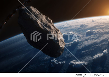 地球に接近する流星のイメージ　AI生成画像 123957372