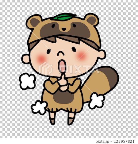 ドロンと化けるたぬきの格好をした子供 123957821