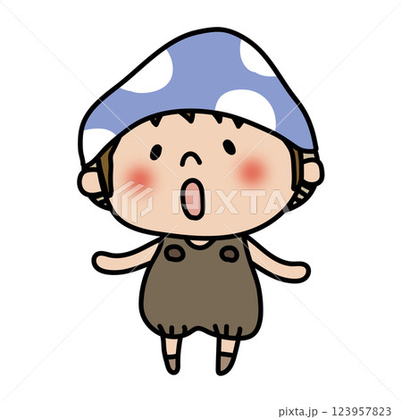 きのこの格好をしている子供(男の子1) きのこの格好をしている子供(男の子1) 123957823