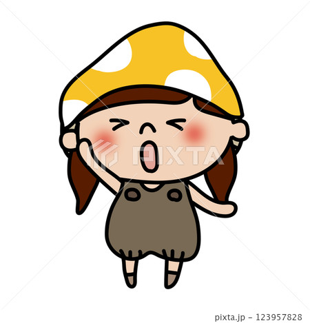 返事をしているきのこの格好をしている子供 123957828