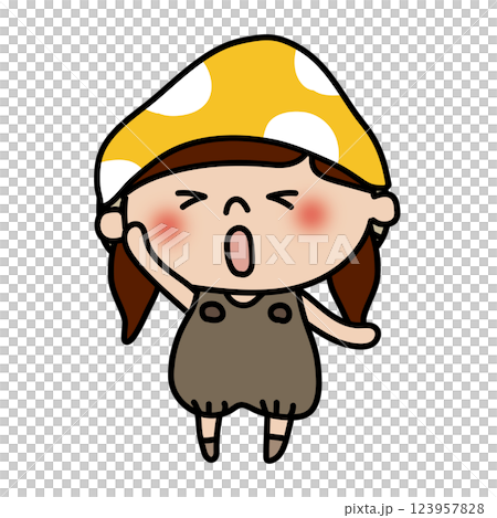 返事をしているきのこの格好をしている子供 123957828