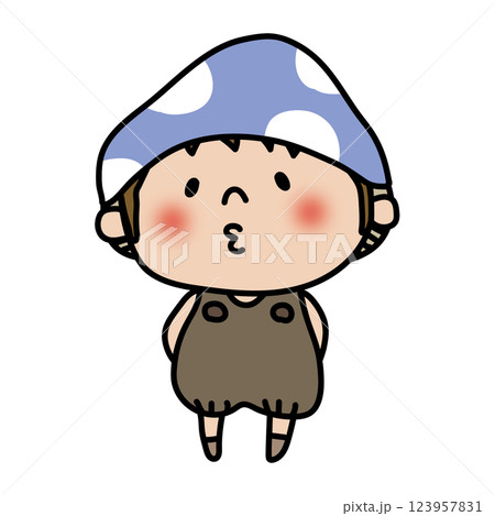 口をとがらせているきのこの格好をしている子供 123957831